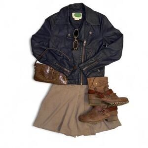 navy leather anthropologie moto jacket grunge punk y2k vtg